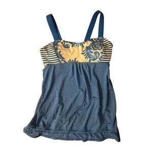 Women 8 Lululemon Run Back on Track Beaming Blue Floral Tank Top Yoga Athletic